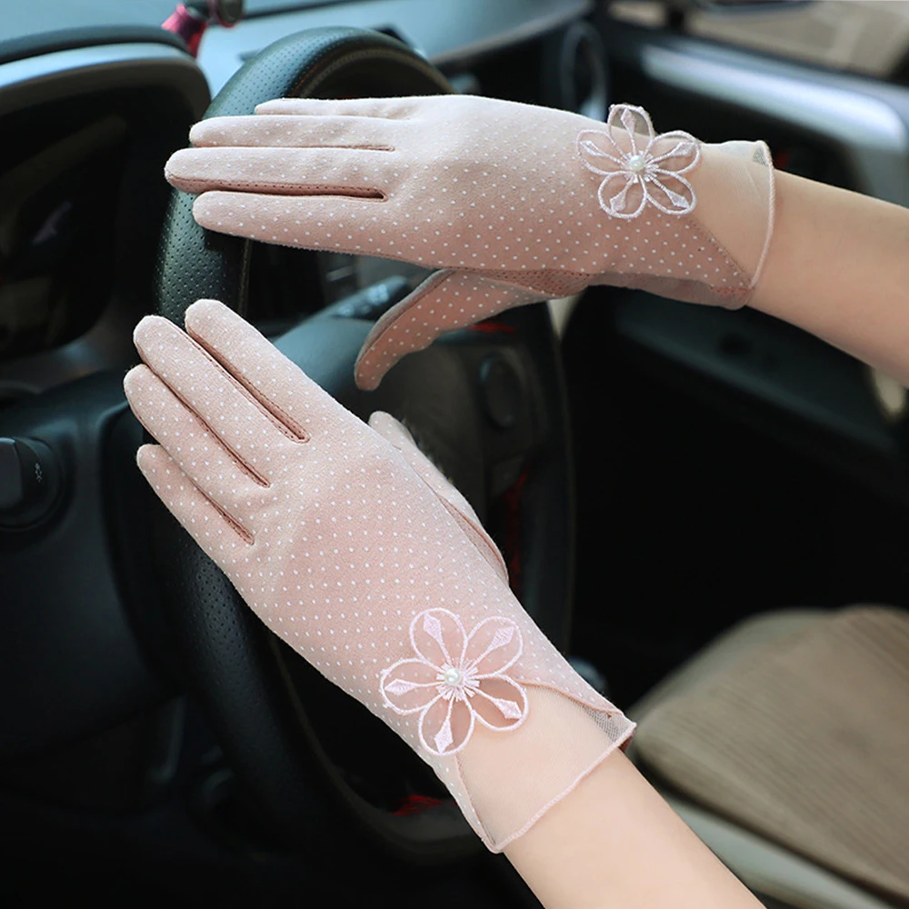 

Thin Summer Non-Slip Lace Breathable Cotton Touch Screen Mittens Driving Gloves Sunscreen Gloves