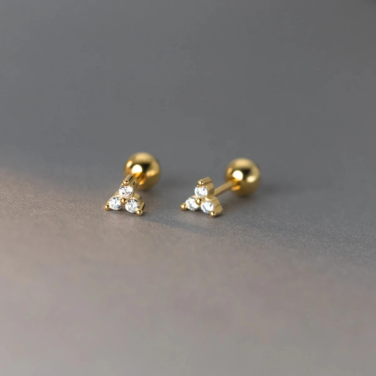 Korean New Simple Gold Color Zirconic Star Piercing Screw Ball Stud Earrings For Women Girl Geometric Square Charm Daily Jewelry