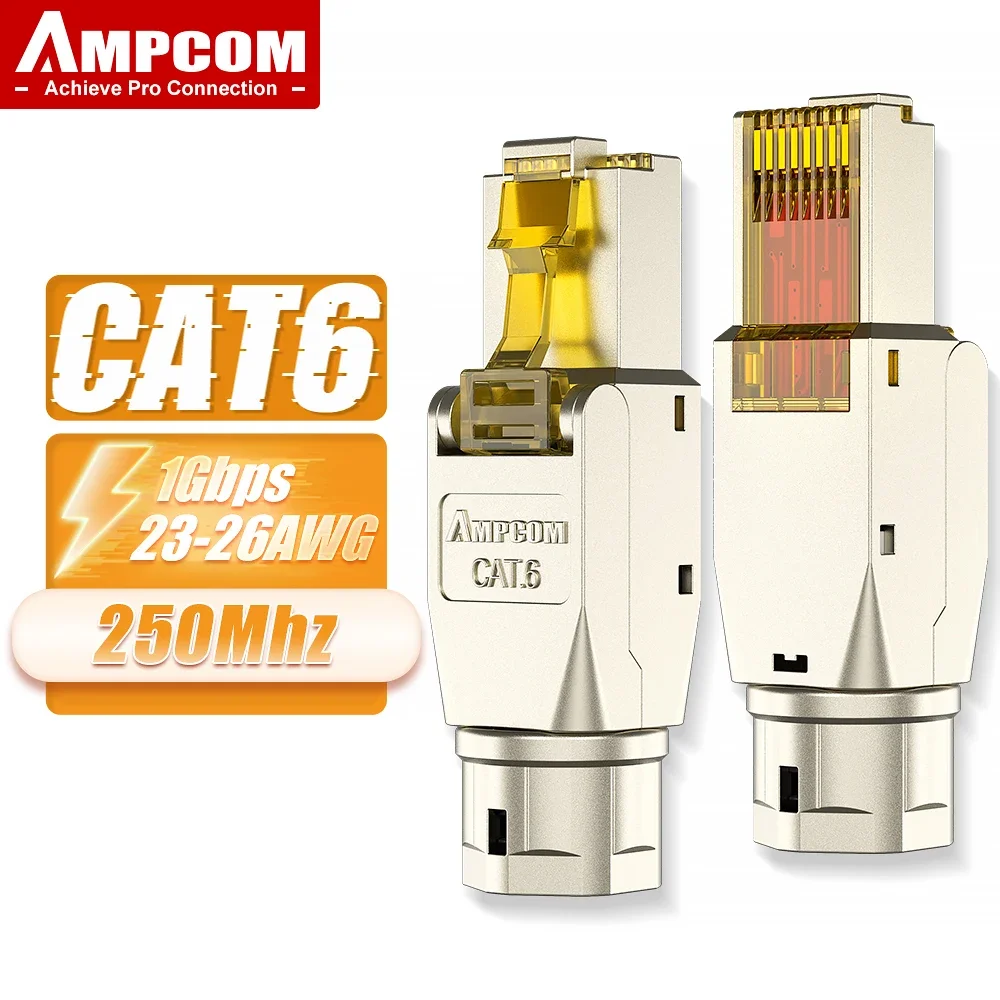 AMPCOM Werkzeugloser RJ45-Stecker, CAT8/7A/7/6A/6 Werkzeugfreie Wiederverwendbare Abschlussstecker, Abgeschirmter Ethernet-Feldmodularstecker