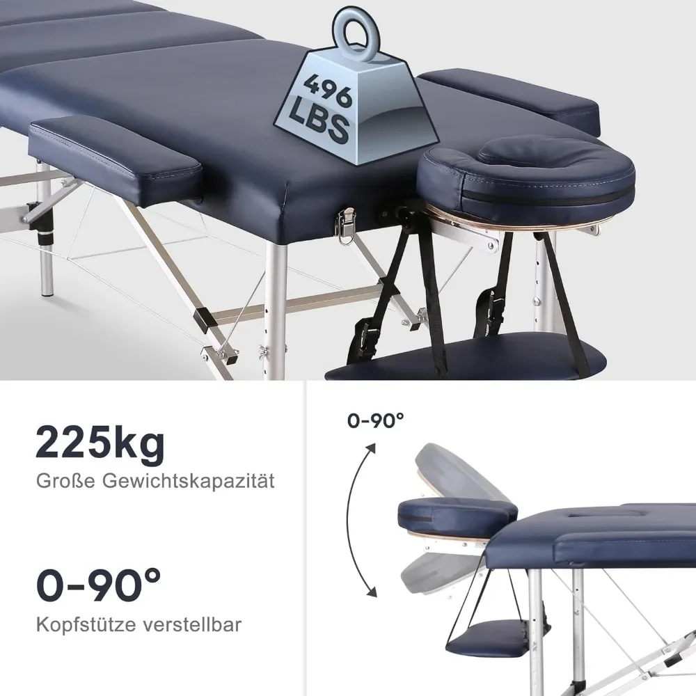 Table Portable Massage Bed Lash Spa Tattoo Bed Esthetician Adjustable Professional 3-Fold Aluminum Legs Carrying Bag MQAM