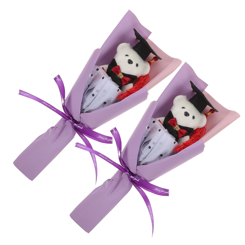 

2 Pcs Bouquet of Bears Token Cute Party with Stuffed Animal Graduation Decorations Fairy Bride