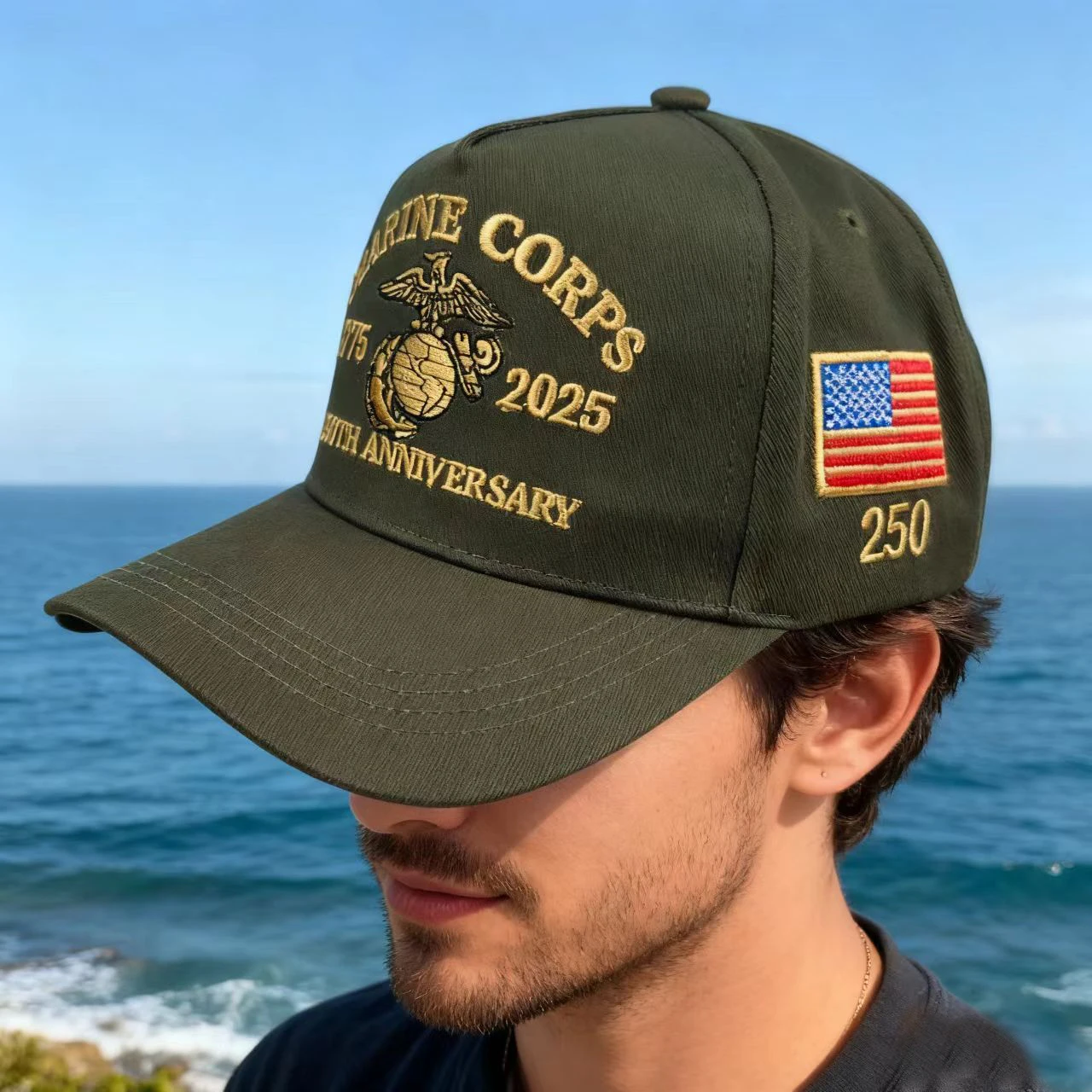 Military-style embroidered baseball cap for men, outdoor sun protection cap, vintage American flag commemorative adjustable sports hat