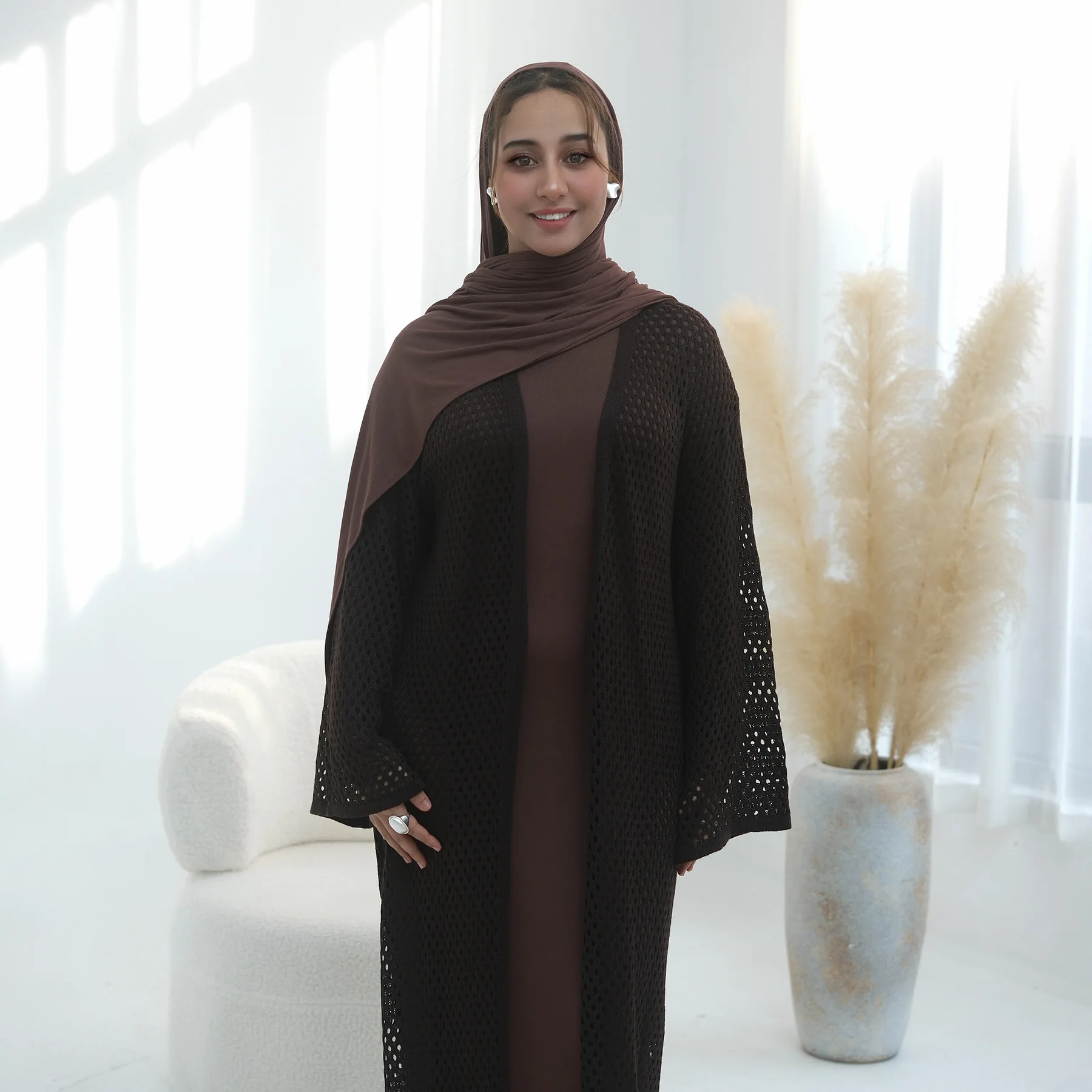 

Рамадан Дубай Абая кафтан женское мусульманское платье вязаное кимоно кардиган исламская одежда Турция Kebaya полый кафтан халат Джалабия