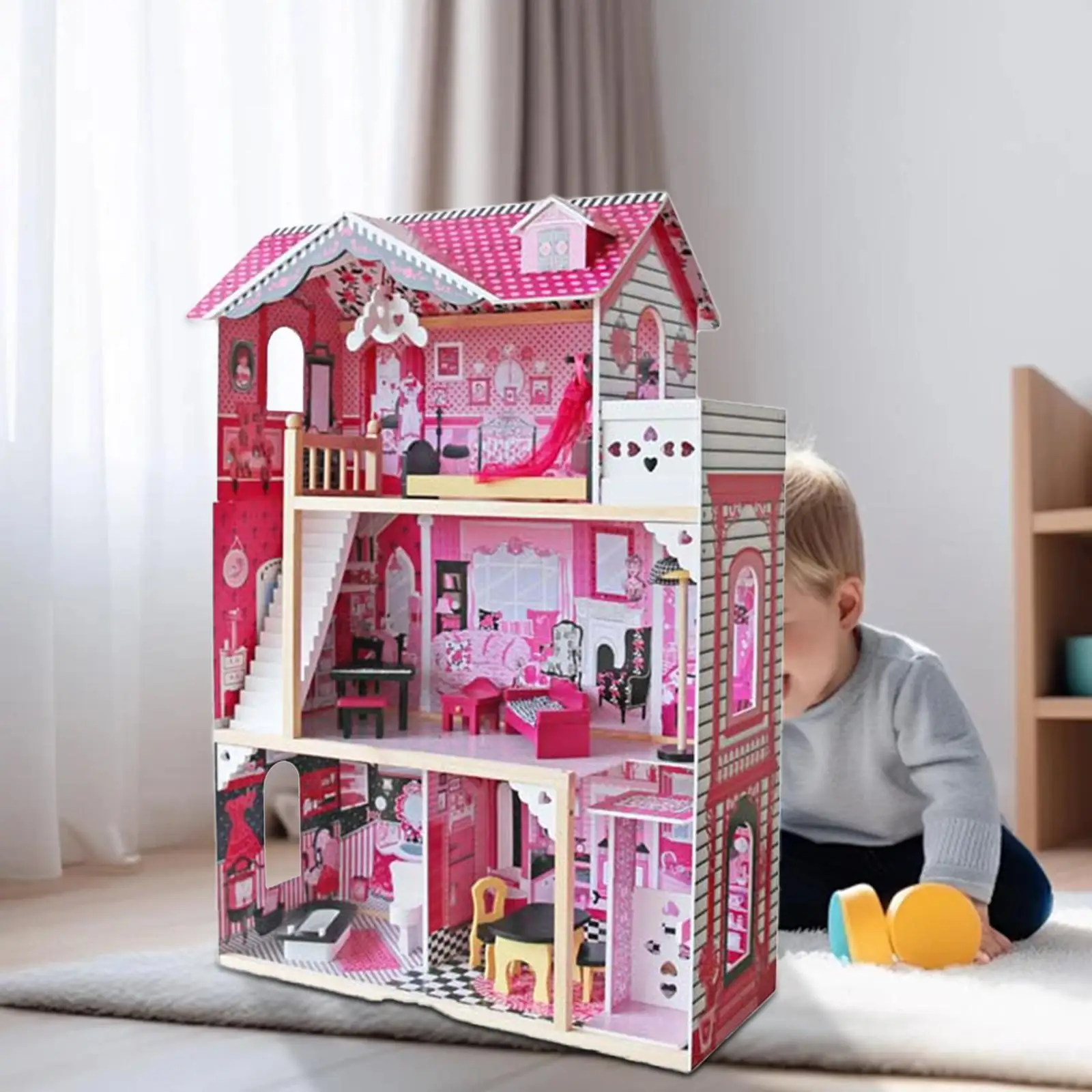 Principessa Doll Villa Giocattolo Regali Casa delle bambole per bambini Playset Kit casa delle bambole fai da te Mobili e accessori per bambini Ragazze Bambini