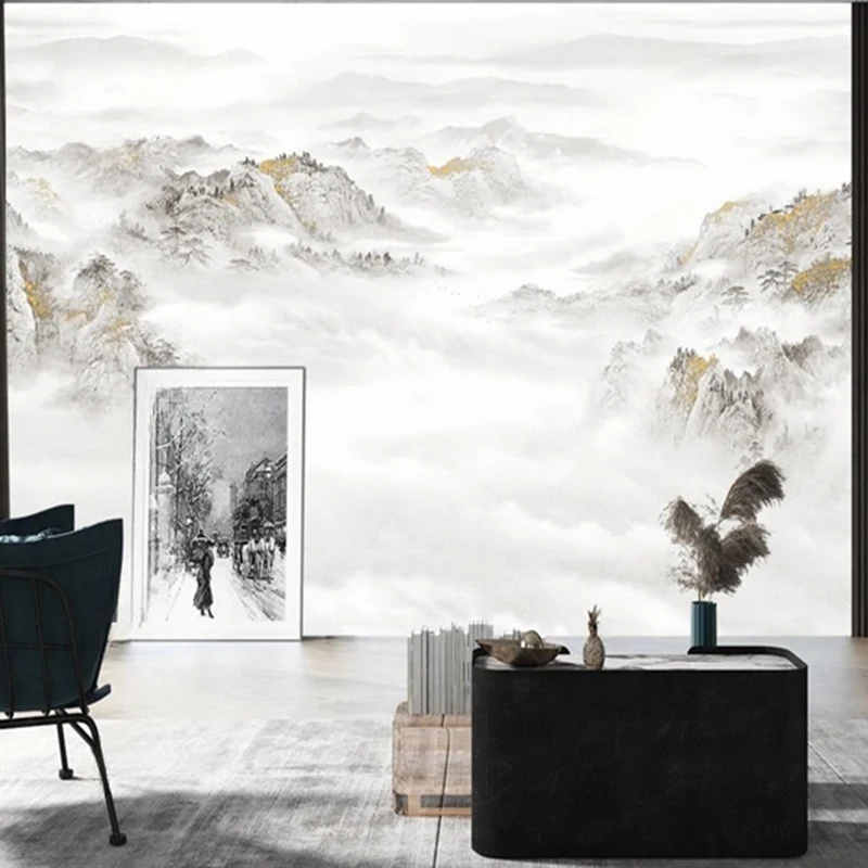 Custom Chinese Style Landscape Mountain Murals Wall Coverings for Hotel Living Room Office Home Decor Interior Wall Design 3D