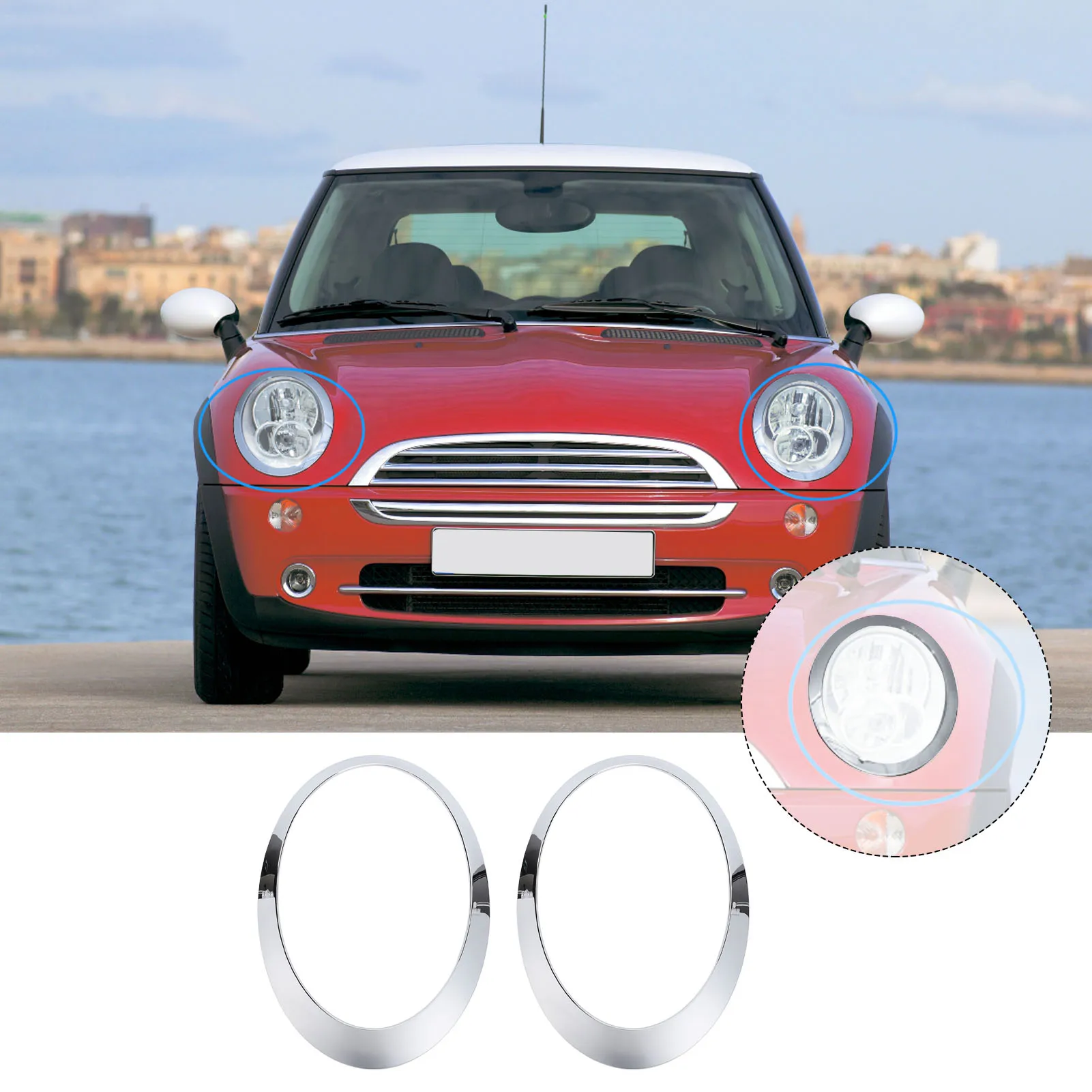 

1 пара хромированных накладок на левую и правой фару автомобиля, 63126917835 / 63126917836 , для Mini Cooper R50 R52 R53 2001-2006 гг.