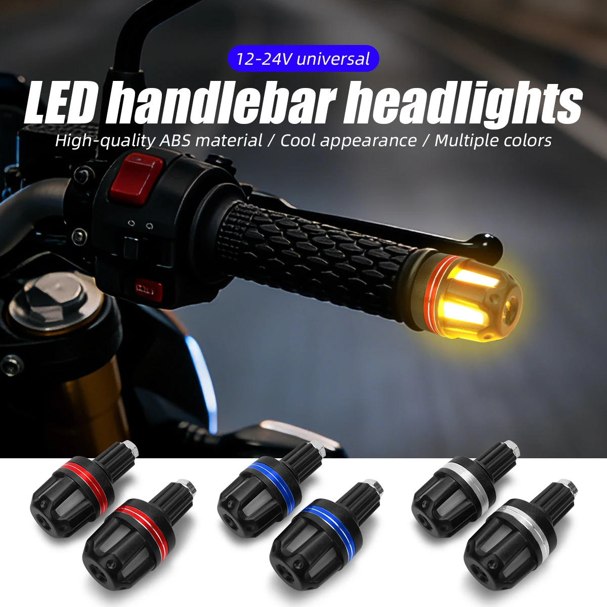 1Pair Motorcycle Handlebar End With LED Light Handle Grip Bar Side Signal Lamp White Red Blue DRL Driving Lights Universal 12V