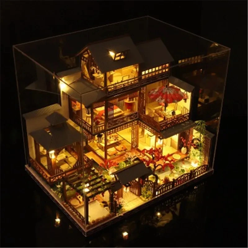 

OUZEY Newest DIY Wooden Dollhouse Japanese Architecture Miniature with Furniture Toys for Children Friends Birthday Gift