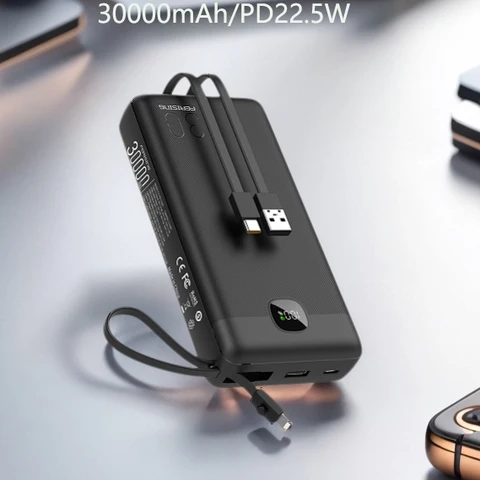 30000 мАч Power Bank VOOC Flash Charge 22,5 Вт, встроенные кабели и ремешок, цифровой дисплей, портативное зарядное устройство для внешнего аккумулятора