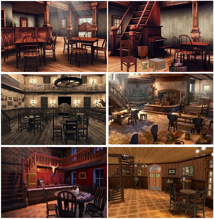 

Western Saloon Bar Restaurant Interior Backdrops Photography Vintage Wooden Floor Backgrounds Poster Adult Portrait Photo Booth