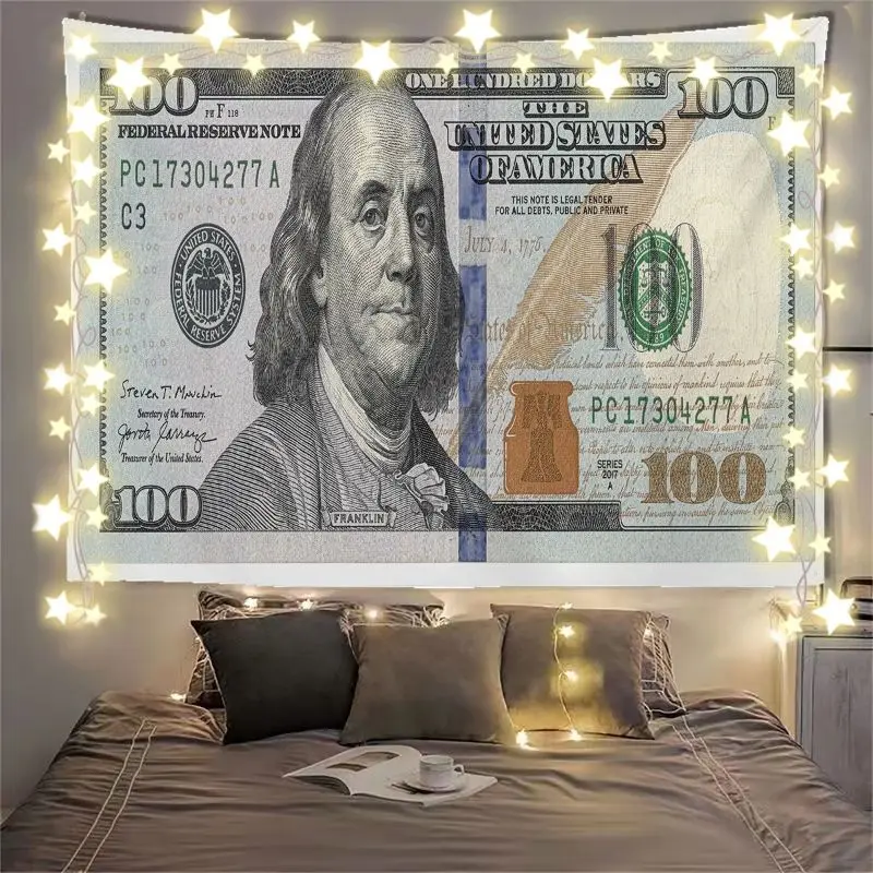 VIKAMA Full Cover Dollar Bill Cash Pattern Wall Tapestry Hanging Decor Bedroom Dorm Aesthetic Money Rich Art Soft Durable Cozy