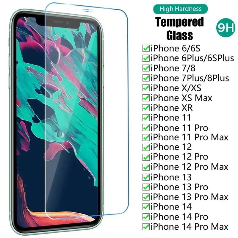 2 Stück HD Schutzglas für iPhone 11 Pro Max 12 13 Mini 14 Pro 15 Plus Displayschutzfolie für iPhone 8 XS XR Gehärtetes Glas