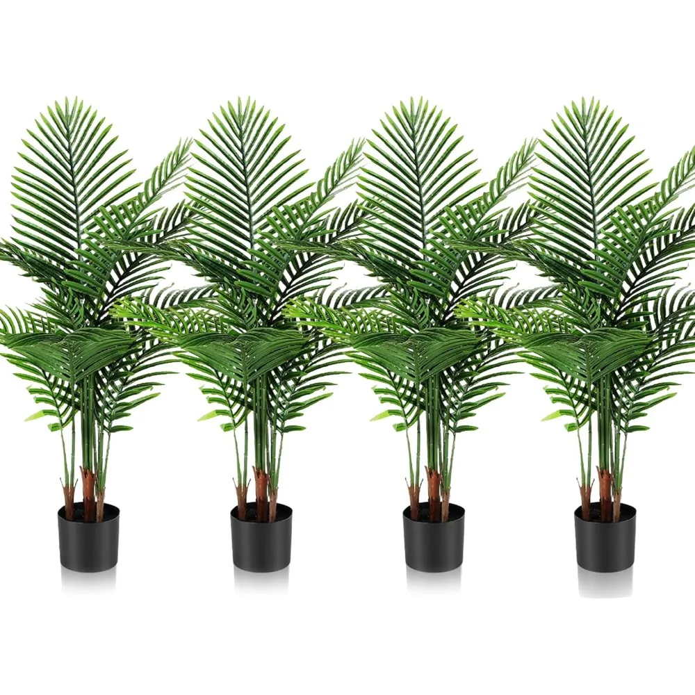 

4 Packs of Artificial Palm Trees, 3 Feet Long, Fake Plants, Fake Trees, Artificial Betel Nut Plants