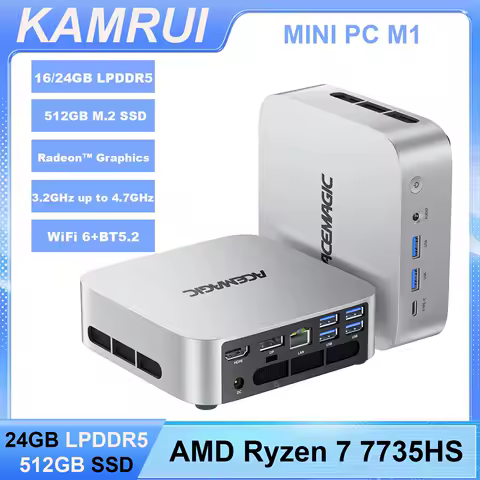 KAMRUI Mini PC AMD Ryzen7 7735HS 16/24GB LPDDR5 512GB M.2 NVMe SSD Radeon 4K WiFi 6 Win11pro Mini Desktop Computers for Gaming