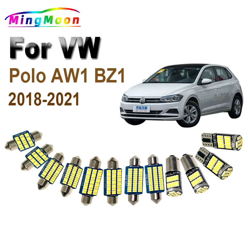 10Pcs Canbus Auto Accessories For Volkswagen VW Polo AW1 BZ1 2018 2019 2020 2021 Car LED Interior Map Dome Trunk Light Kit