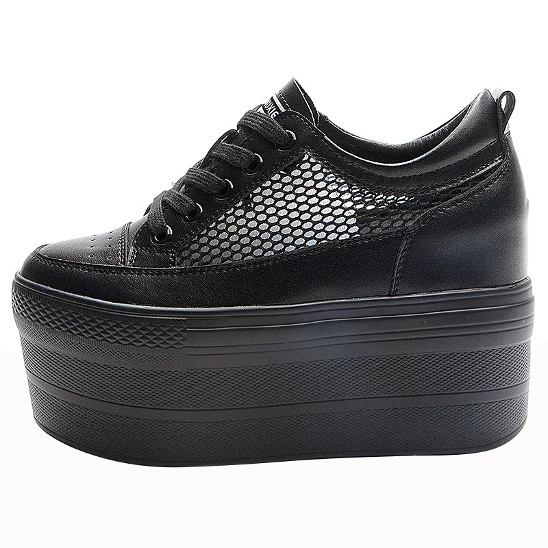 11 سنتيمتر أحذية منصة المرأة الصيف تنفس شبكة الإناث أحذية رياضية موضة سميكة وحيد المرأة جلد طبيعي إسفين حذاء مكتنزة #3