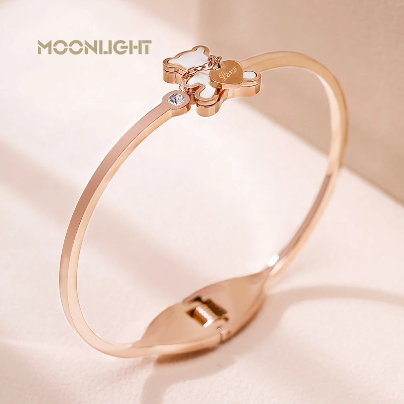 MOONLIGHT Women\'s Trendy Cute Teddy Bear Bangle Rose Golden Natural Shell Wristband Bangles Party Jewelry Chiristmas Gifts