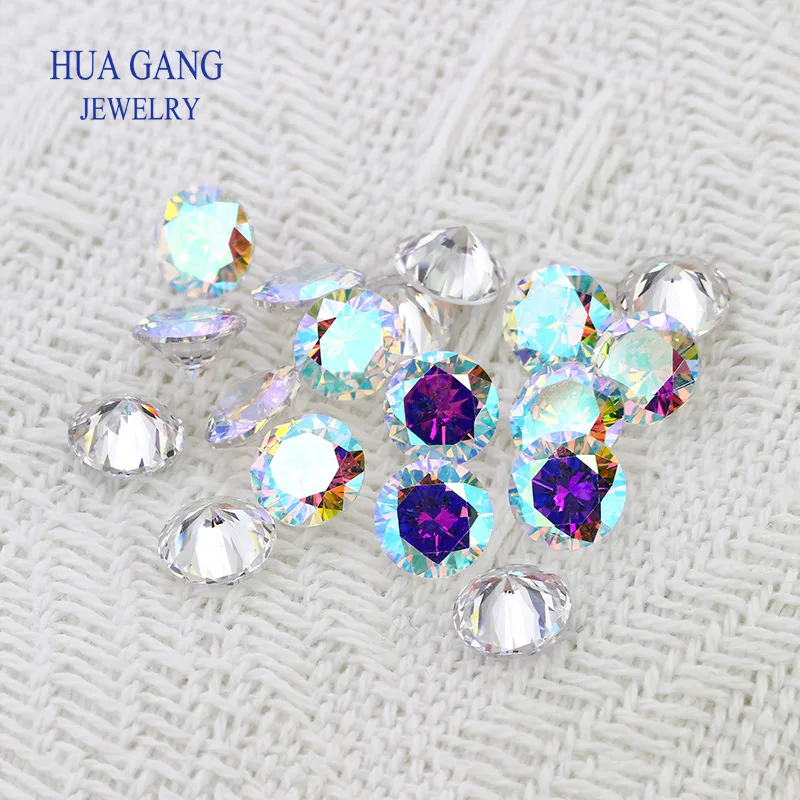 Round Shape AB Multicolor Cubic Zirconia Stone Loose Plating AB Color CZ 1mm~10mm Stones Synthetic Gems For Jewelry Making