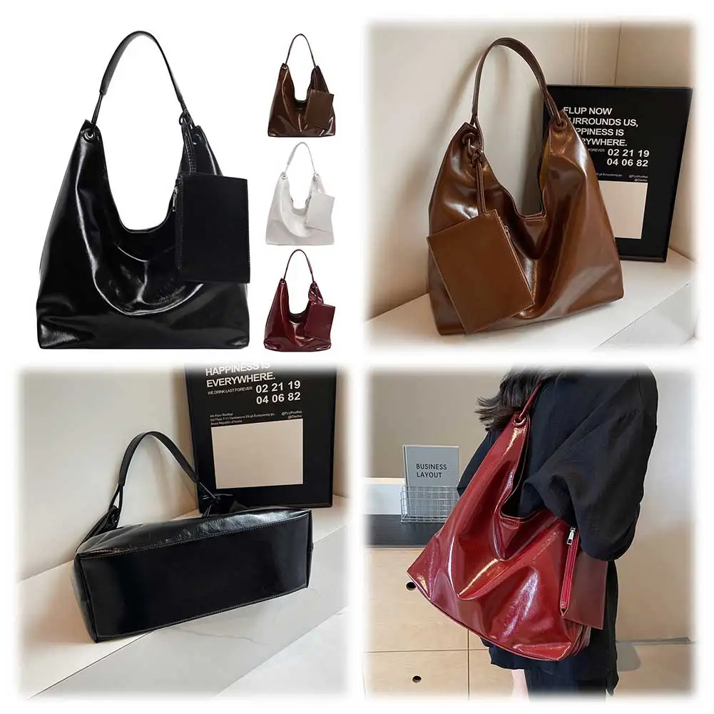 

Женская сумка через плечо из искусственной кожи в стиле ретро, большая вместительная сумка с верхней ручкой и небольшим кошельком, шикарная сумка-хобо, повседневная дорожная сумка