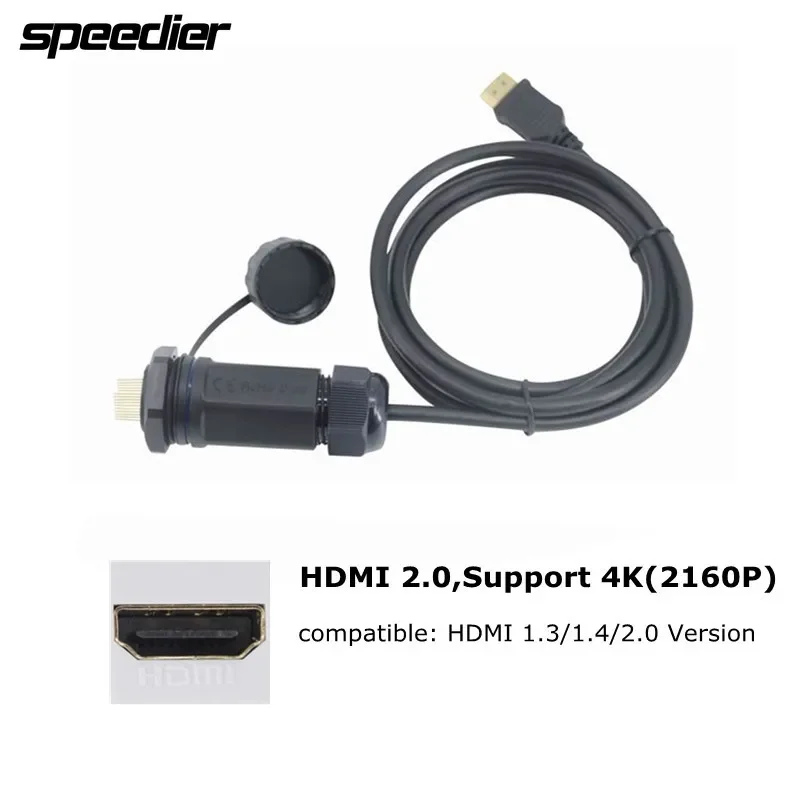 Câble étanche HDMI 2.0, connecteur d'aviation 4K 2160P 20 broches, adaptateur de Module double passage HDMI, prise de Transmission de Signal vidéo