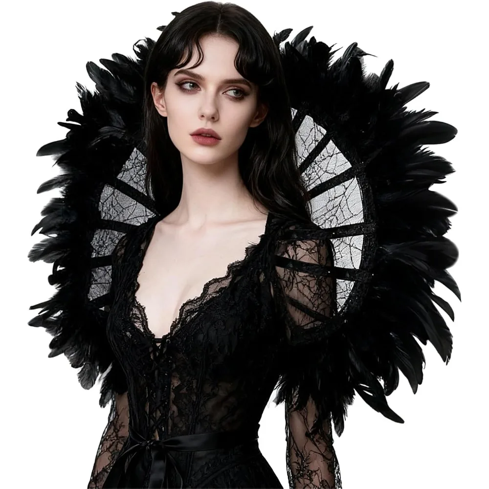 Women's Lace Victorian Collar Stand Up Feather Collar Gothic Queen Collar Halloween Vampire Costume