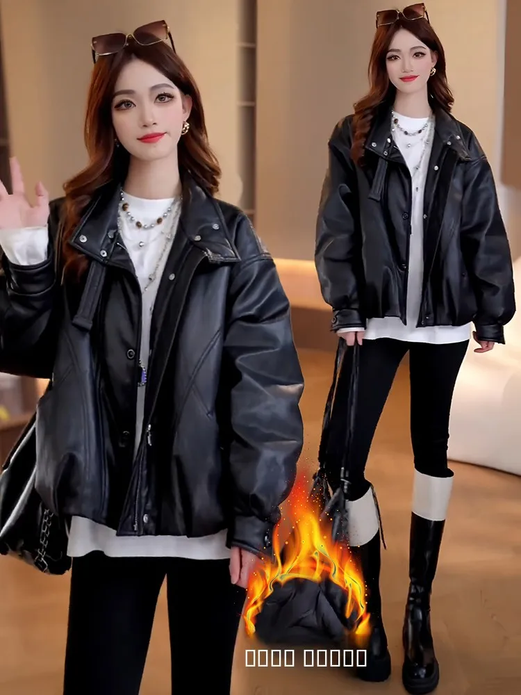 

Новая теплая зимняя женская куртка из кожи с подкладкой из флиса, прочная, на молнии, цвет хлопок