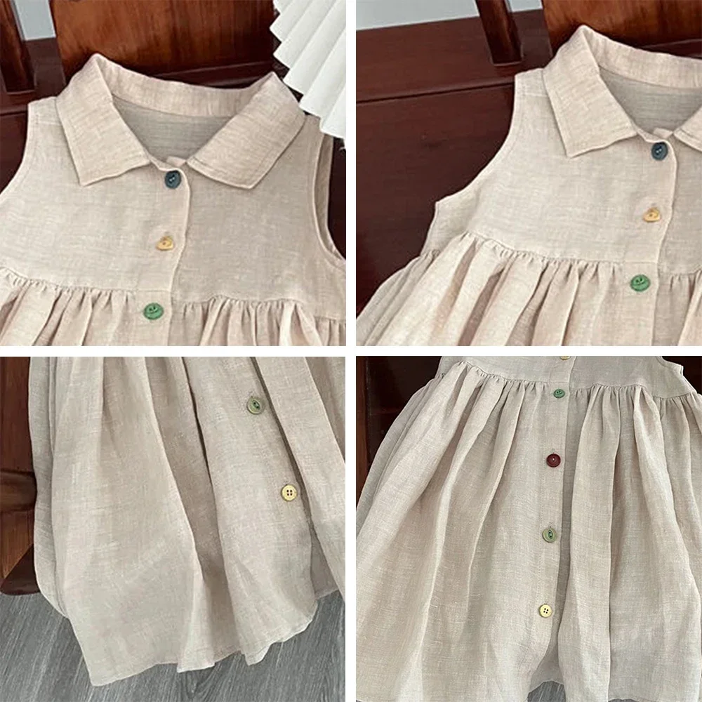 Melario Solid Color Baby Girls Dress Cotton Kids Dresses Summer Princess Party Dress Girls Sundress Single Breasted Kids Clothes