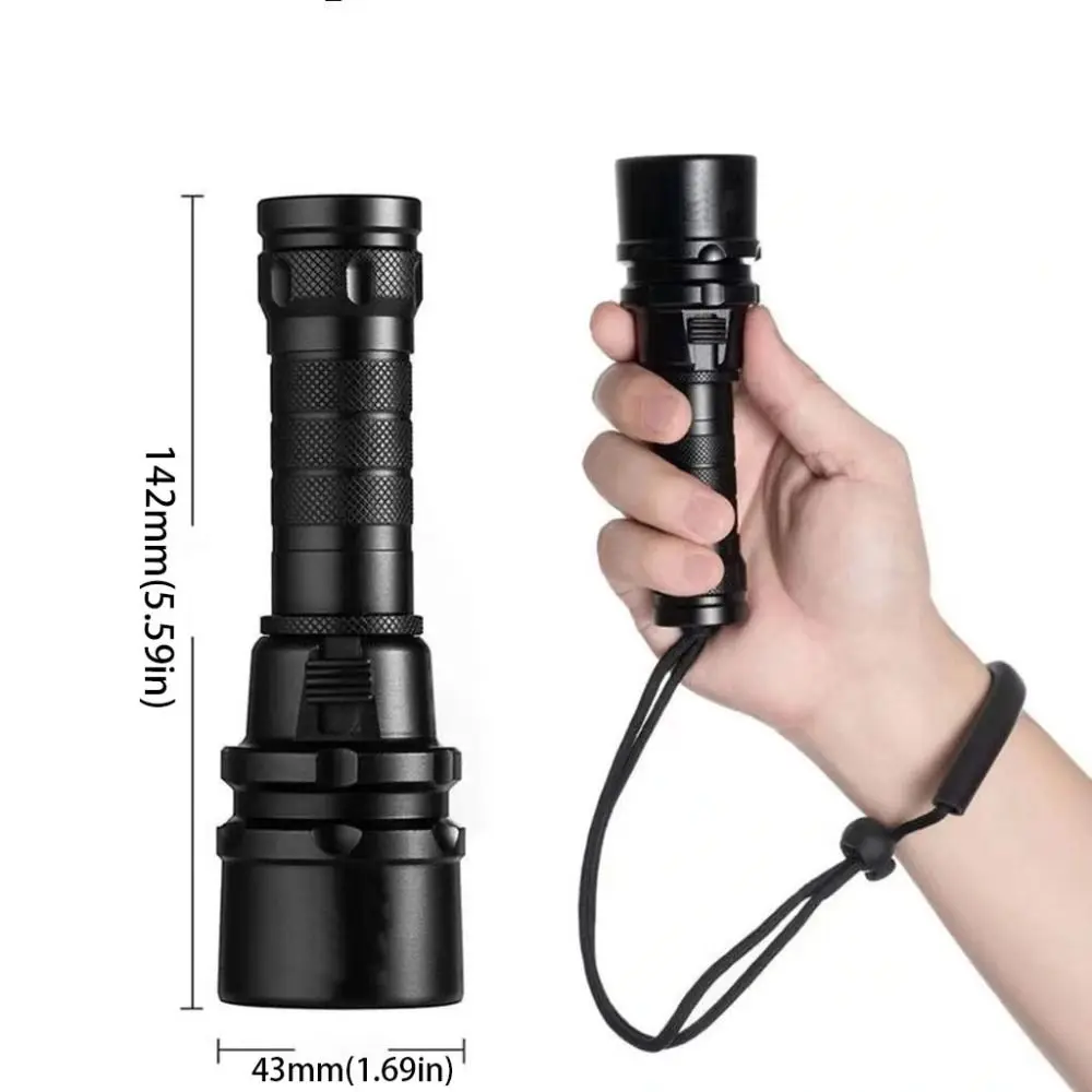 ไฟฉายดำน้ำกำลังสูง IP68 กันน้ำ ไฟ LED ระดับมืออาชีพ พร้อมเชือกถือ สำหรับดำน้ำลึก