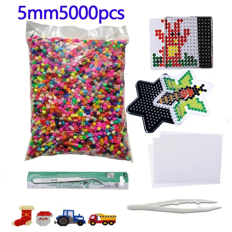 

5000pcs large 5mm Hama Beads (2 Template+3 Iron Paper+2 Tweezers)Mini Hama Fuse Beads Diy Kids Educational Toys
