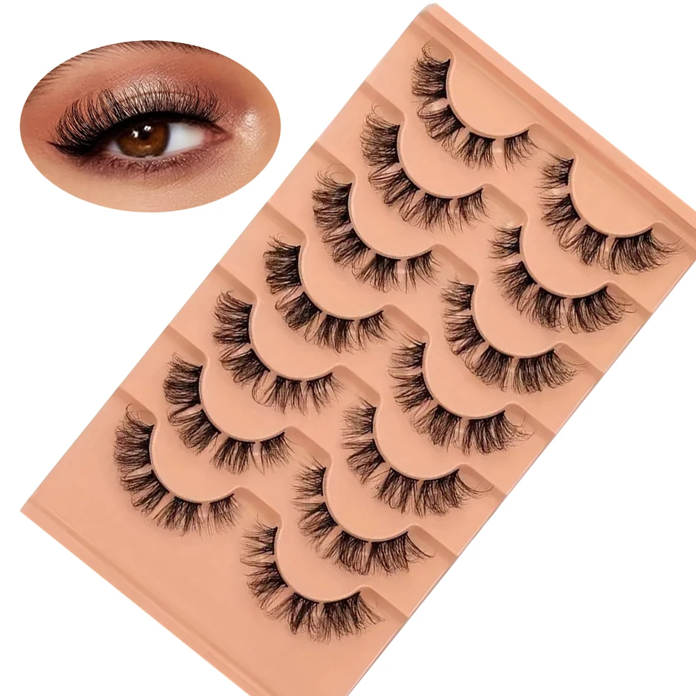 천연 속눈썹 7쌍, D컬, 슬림한 분절형 속눈썹, 재사용 가능, 데일리 메이크업에 적합