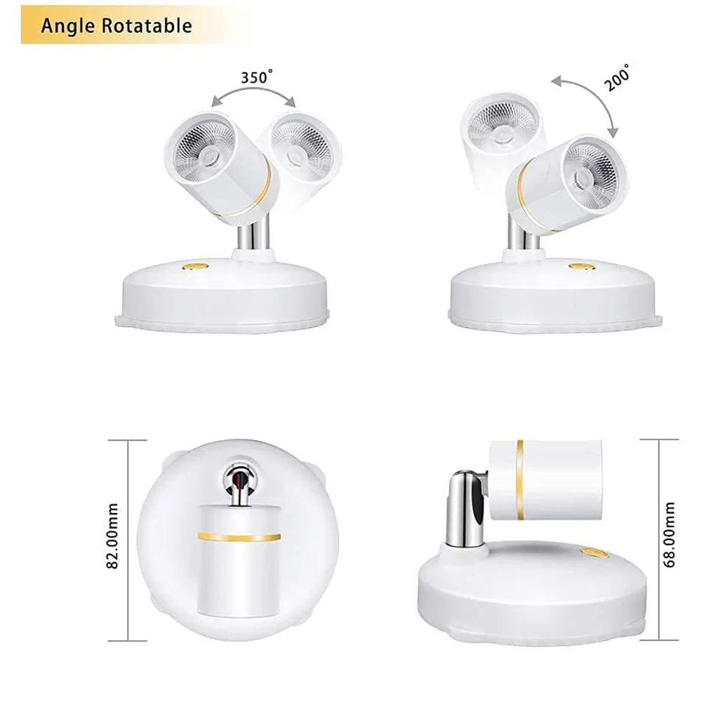 RGB Color LED Downlight with Remote, Wireless Spot Light, Battery Powered, Rotatable Wall Lamp for Foyer,Background, 2 Packs