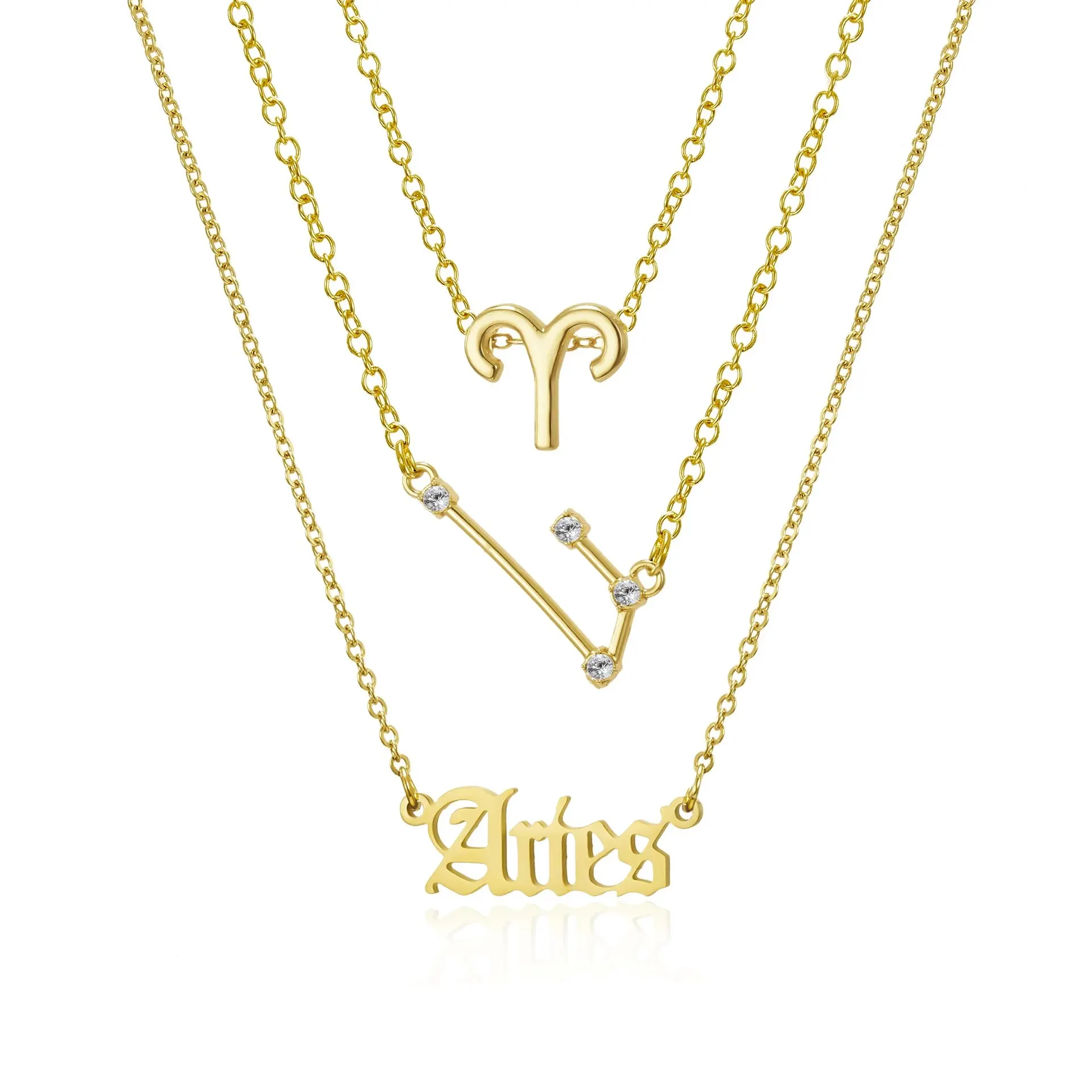 3Pcs 12 Zodiac Sign Necklace Set For Women Constellation Pendant Gold Silver Color Chain Female Birthday Jewelry With Cardboard