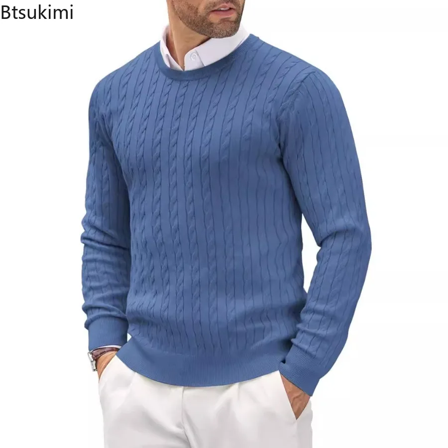 New Men's Long Sleeve Knit Pullovers Autumn Winter Solid Slim Casual Warm Knitwear Tops Comfortable All-match Men Basic Sweaters