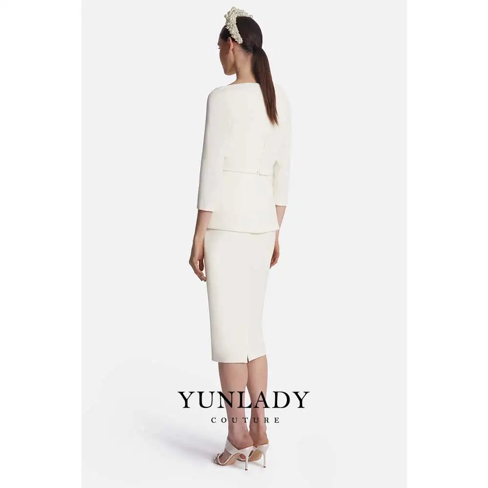 YUNLAN YUNLAN Customized 2 Pieces Cocktail Dress Ivory 3/4 Sleeves Modern Cocktail Gowns for Women 2026 Tea Length Formal Party