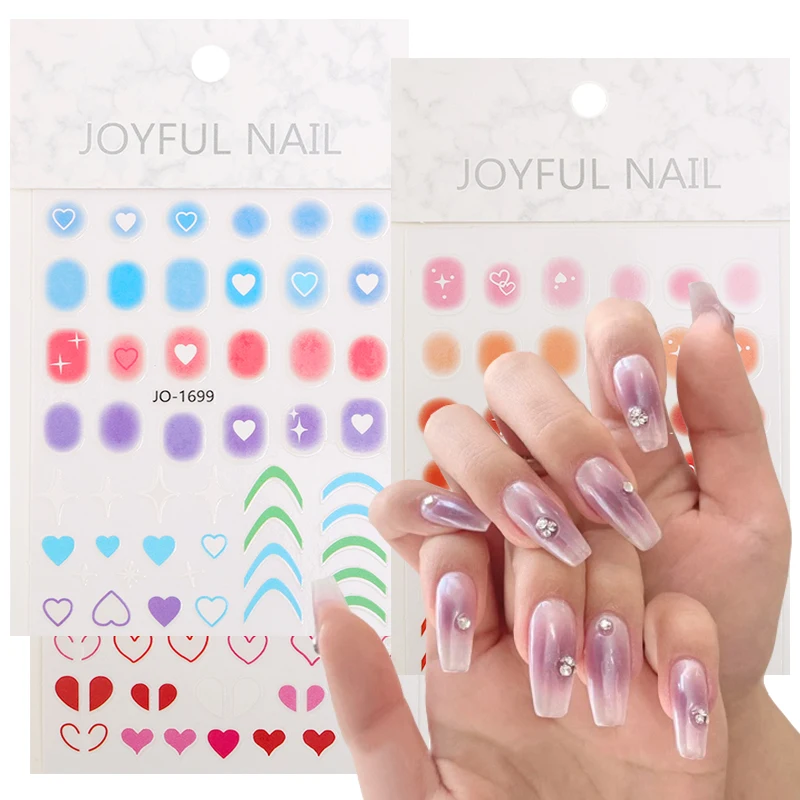 Gradient Blush Nail Sticker 3D Aura Red Blue Translucent Powder Blusher Nail Decals Halo Dye Jelly French Manicure Decorations