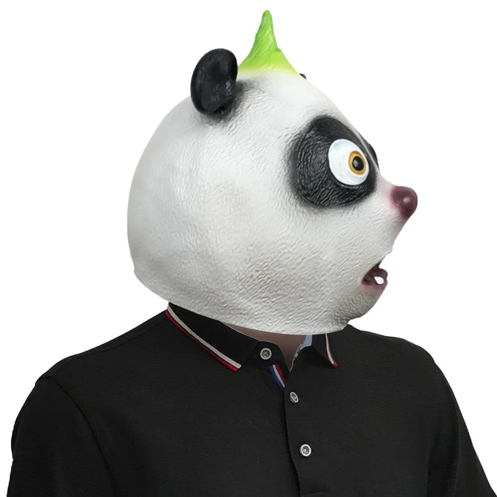Party-Tierkopfbedeckung, Lustige Tierkopfmaske, Panda-Kopfset Latexmaske Halloween-Kostüme Witzige Requisiten (Panda-Kapuze) – Detail 3