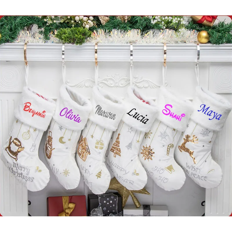 

Personalized Embroidery Elk Snowflake Christmas Tree Christmas Socks Cross border Christmas Socks Gift Bag Christmas Decorations