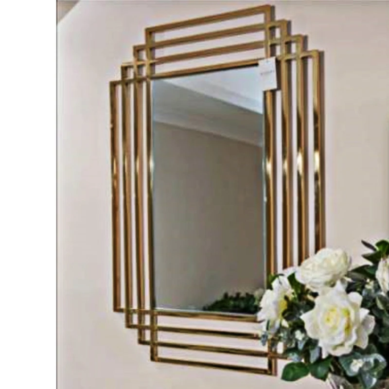 80x60cm Large gold living room decor metal wall mirrors creative modern decorative metal art bathroom for sale