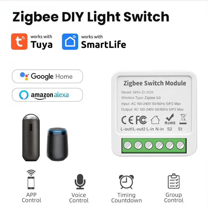 

Tuya Zigbee 2/3/4Gang Smart On-off Умный дом Совместное использование Управление приложением Таймер Расписание и функция подсчета Alexa Google Assi