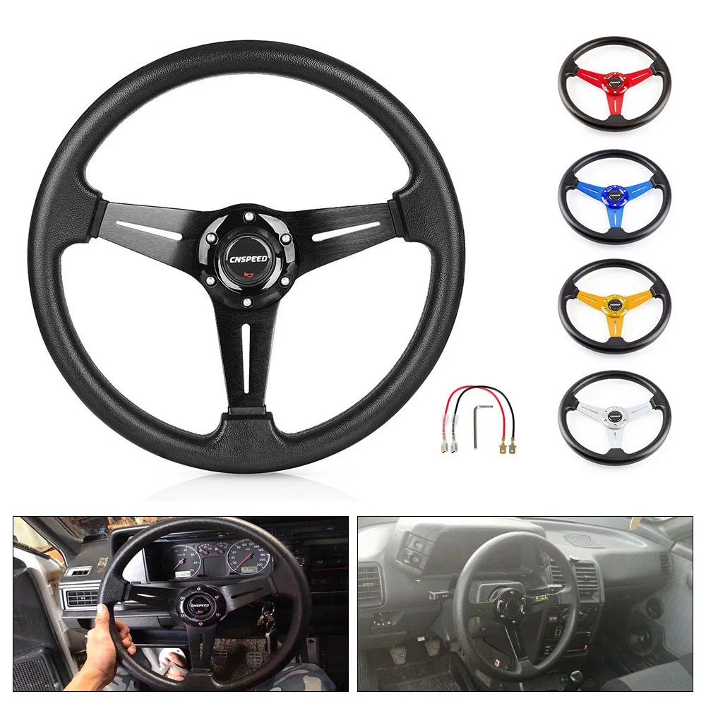 Universal Racing PU Leather Steering Wheel 350mm 14inch Aluminum Alloy Auto Sport Drifting Steering Wheels Deep Dish Corn Style