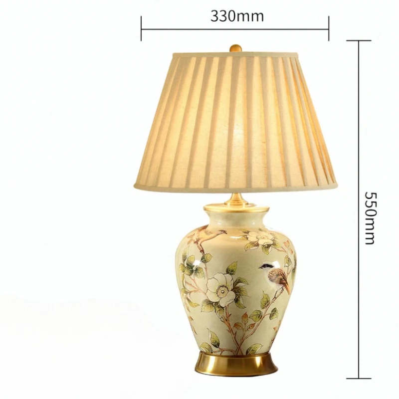 European Retro Ceramics LED Floor Lamps Fabric Lampshade Desk Lamp Living Room Study Homestay Hotel