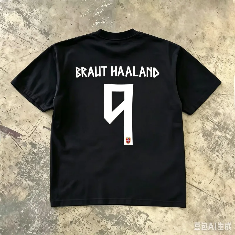 Norway Fan‑Style Daily Casual Tee Haaland No9 Inspired 3D Printed Black Short Sleeve Unisex Breathable Supporter Leisure Apparel