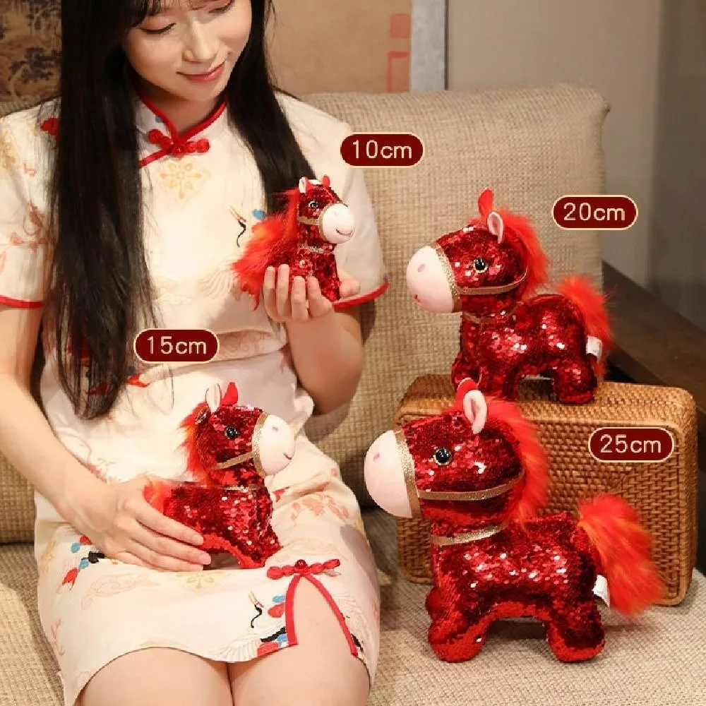 Kleurrijke Lovertjes Paard 10/20 cm Creatieve Knuffeldier Hangers Mascotte Pluizige Chinese Nieuwjaar Gift Chinees Nieuwjaar