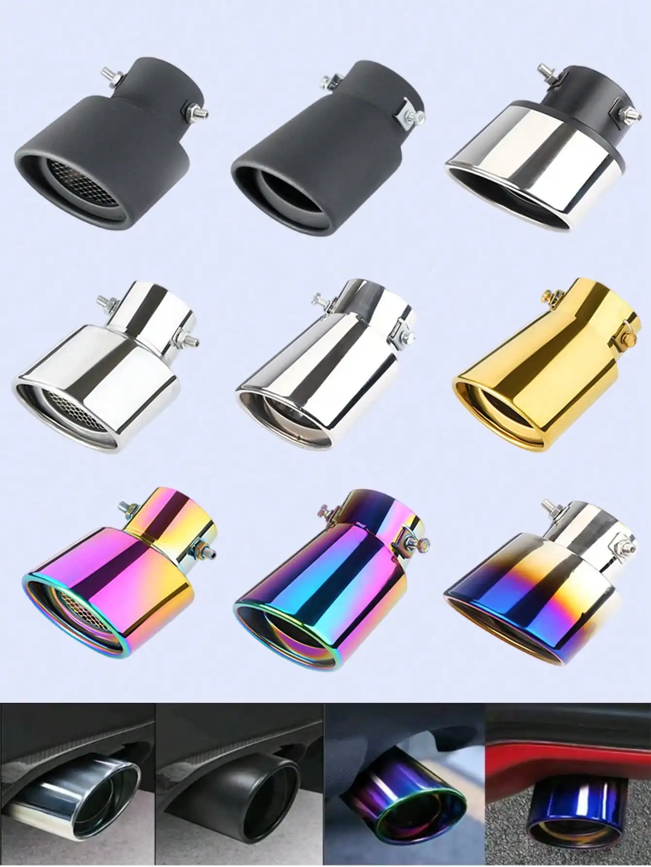 1Pc stainless steel exhaust pipe, which enhances exhaust tone and improves vehicle appearance, suitable for cars, SUVs, etc.