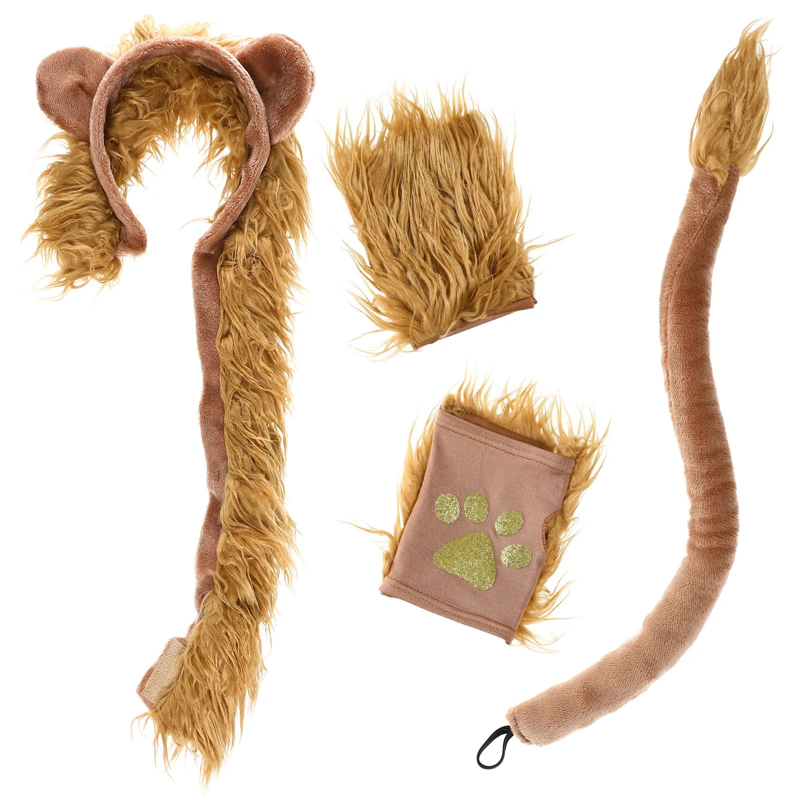 

Lion Headband Set Tails Gloves Costume for Baby Kids Lightweight Soft Breathable Halloween Masquerade Carnival Party DIY