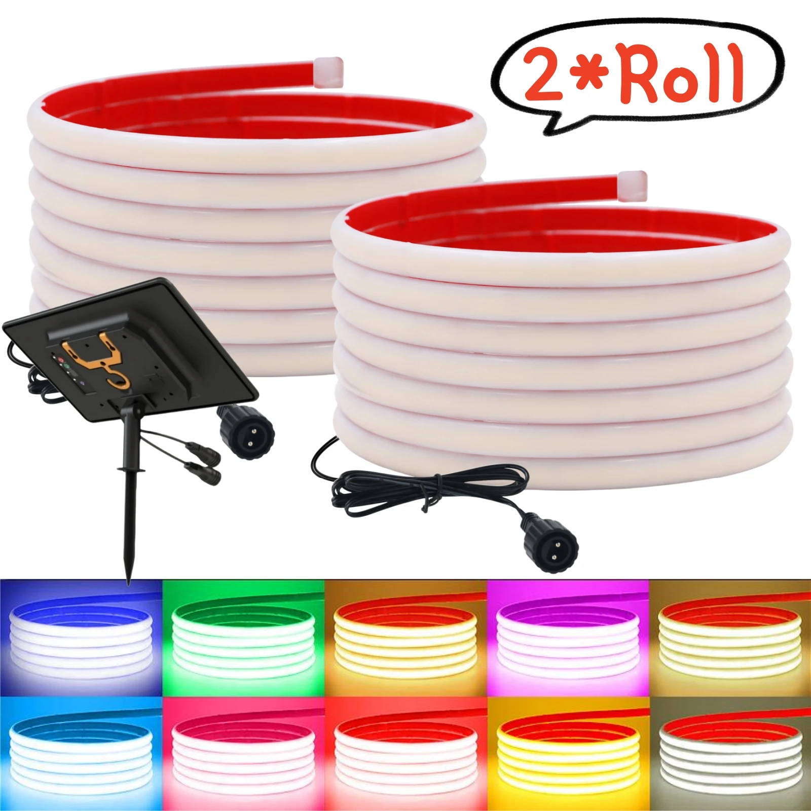Solar Powered COB Neon Rope Light IP68 Waterproof White/Red/Pink/Ice Blue/Yellow for Outdoor Pathway Pool Backyard Lighting