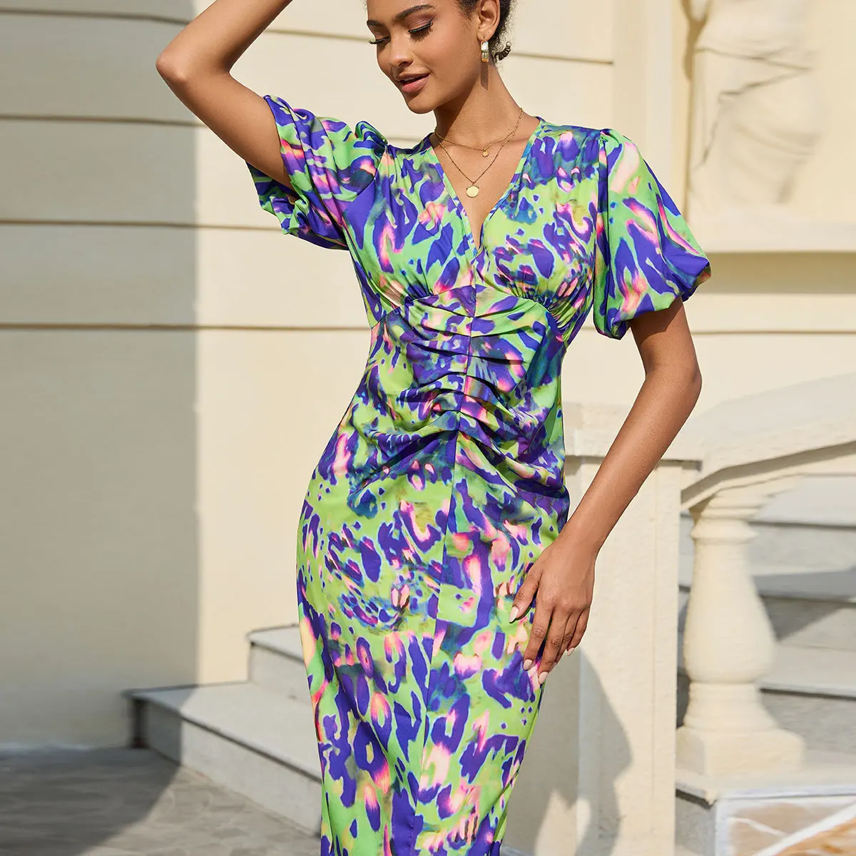 

Sexy And Elegant Deep V-neck Long Skirt For Women Lace-up 2025 Summer Party Dress For Women Party Dress Beach Dress Women's Suit
