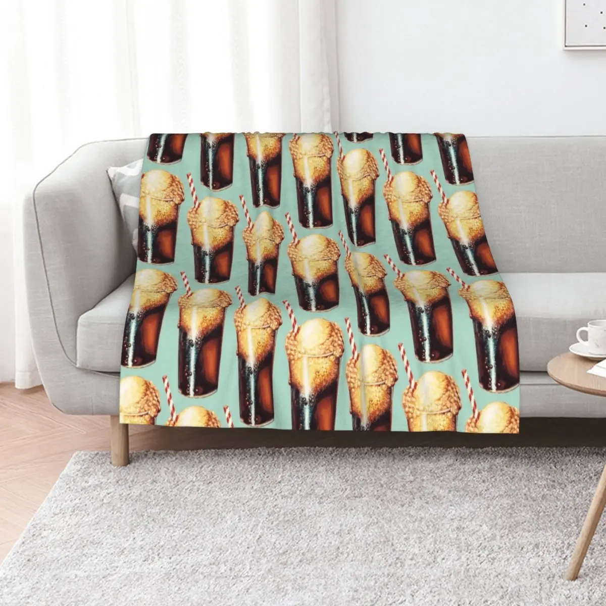 Root Beer Float Pattern Throw Blanket for winter Cute Plaid blankets ands Furry Luxury Designer Bed linens Blankets