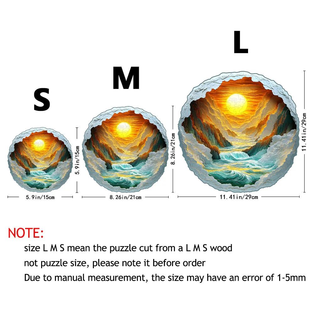 Puzzle for Adults, 3D Visual Full Sun in The Mountains Wooden Jigsaw Puzzles for Adult, Unique Animal Shape Wood Cut Puzzles, fo