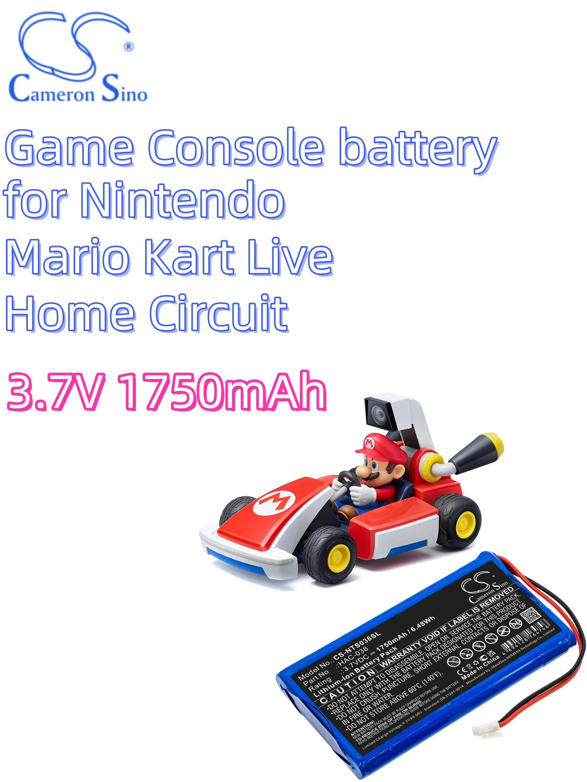 Аккумулятор Cameron sino для игровой консоли, Аккумулятор 3,7 в, 1750 мАч для Nintendo Mario Kart, Live Home Circuit HAC-038 CS-NTS038SL